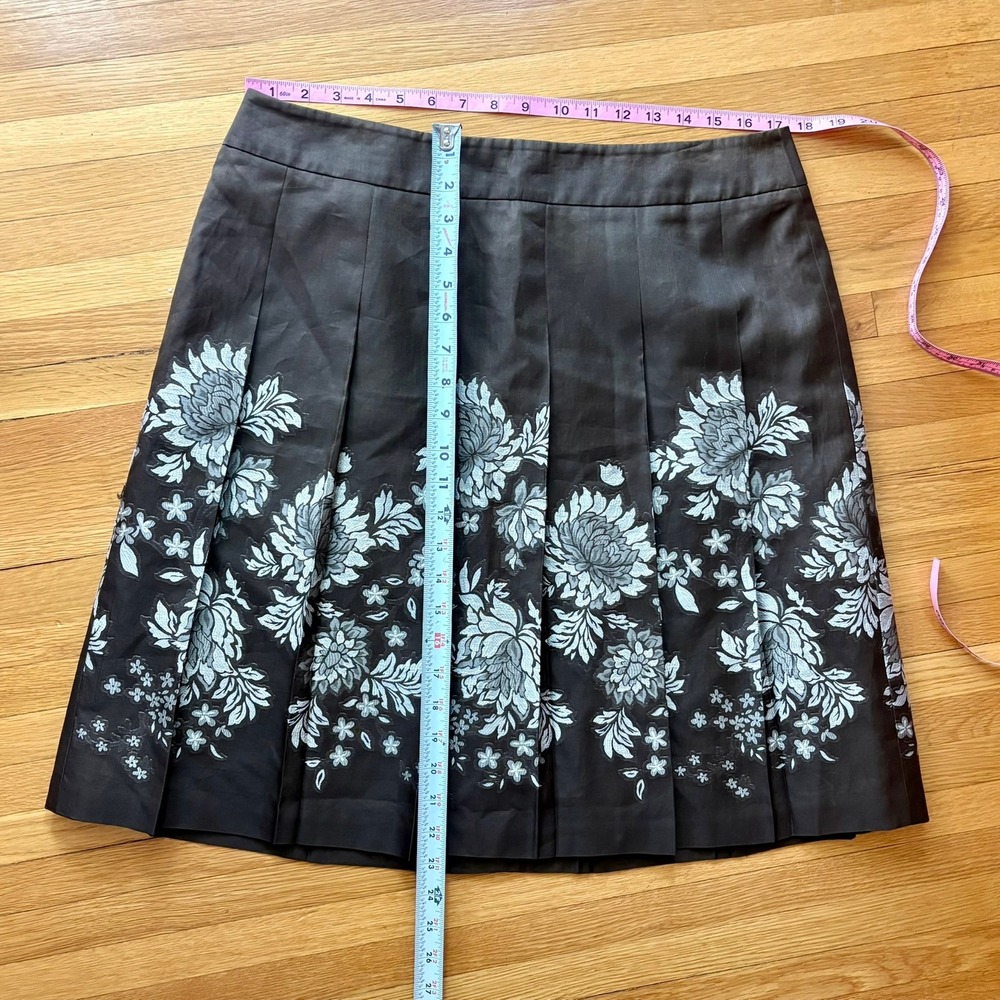 Ann Taylor Petites Brown Floral Jacquard Cotton Silk Pleated A-Line Skirt 14P - Picture 6 of 9
